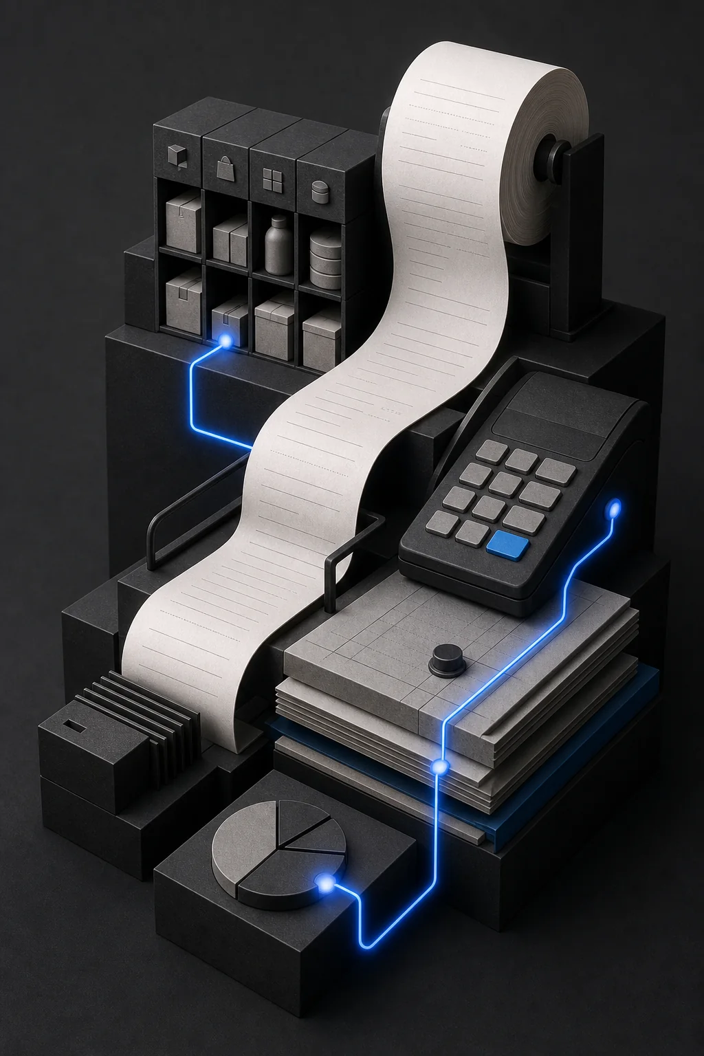 Editorial visualization of an offline billing and inventory system